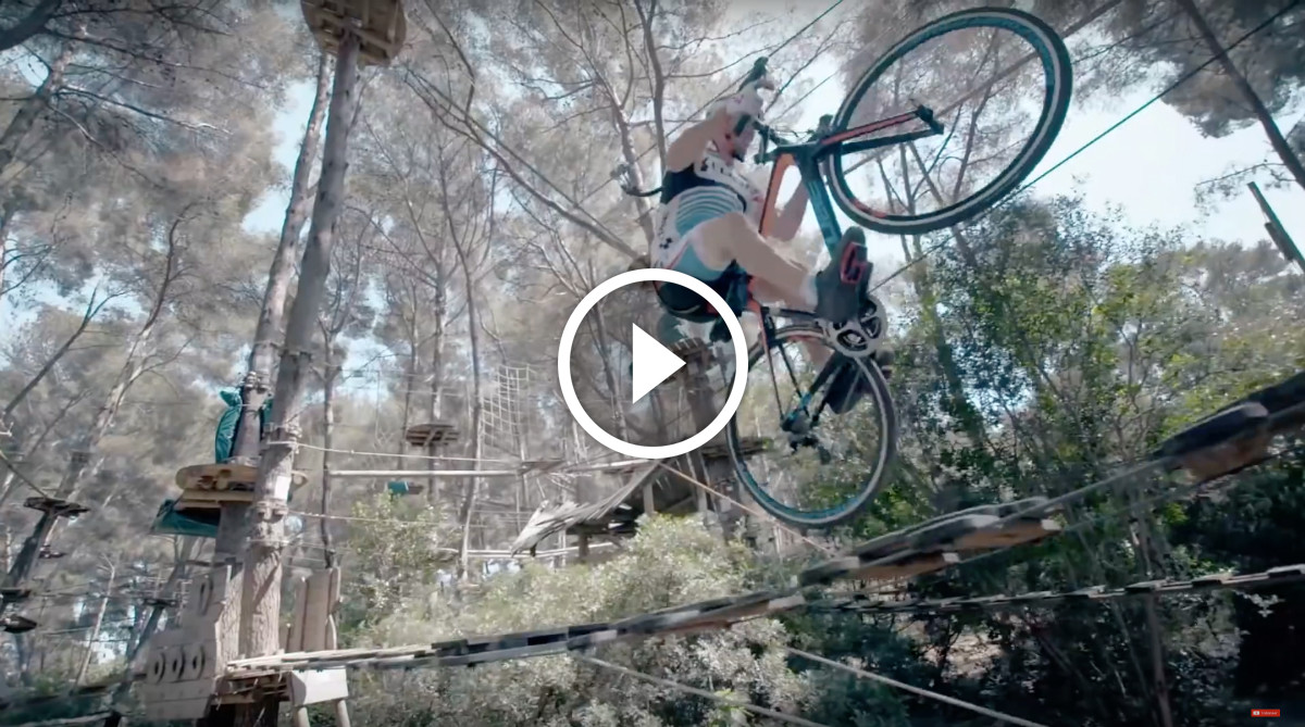 Watch Riding an Elevated Ropes Course on a Road Bike Singletracks