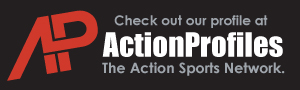 Logo for ActionProfiles, an action sports network, featuring the text "Check out our profile at ActionProfiles" and the tagline "The Action Sports Network" on a dark background.