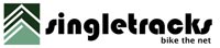 Logo for Singletracks, featuring a stylized mountain graphic above the word "singletracks" with the tagline "bike the net" below.