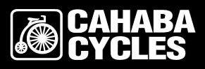 Cahaba Cycles logo featuring a simple graphic of a bicycle wheel and the text "CAHABA CYCLES" in bold white letters on a black background.