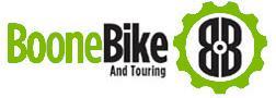 Logo for Boone Bike and Touring featuring the text "BooneBike" in green and black, accompanied by a stylized gear symbol with the letters "BB" in the center.