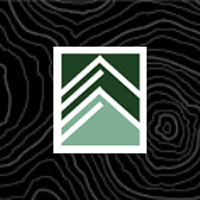 A geometric logo featuring three stylized green mountain peaks set against a black topographic background. The design includes varying shades of green and a white border.