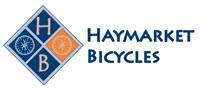 Logo for Haymarket Bicycles featuring the letters "H", "B", and "C" arranged in a diamond shape, with the words "Haymarket Bicycles" in blue text to the right.