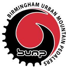 Logo of Birmingham Urban Mountain Pedalers (BUMP), featuring a stylized red and black design with a circular motif that incorporates a bicycle gear and the text "BIRMINGHAM URBAN MOUNTAIN PEDALERS."