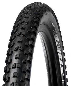 Bontrager XR4 TLR: A close-up view of a mountain bike tire, featuring a tread pattern designed for traction on rough terrain, labeled "XP4 Team Issue." The tire is black with prominent knobby designs for grip.