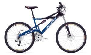 Cannondale Prophet 3: A blue and black mountain bike with dual suspension, featuring disc brakes and knobby tires, positioned at an angle to highlight its frame and components.