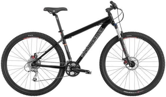 Diamondback Overdrive Pro: Alt text: A black mountain bike with wide tires, front suspension, and a sleek frame design. The bike features prominent branding on the frame and is designed for off-road cycling.