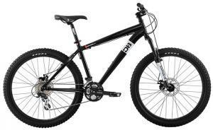 Diamondback Response Sport: A black mountain bike with thick tires and disc brakes, featuring a sturdy frame and a comfortable saddle, positioned on a white background.