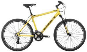 Diamondback Sorrento: A bright yellow mountain bike with a sturdy frame, featuring thick tires, a comfortable saddle, and a set of gears for varied terrain.