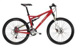 Gary Fisher HiFi: A red mountain bike with a modern frame design, featuring front suspension forks, disc brakes, and wide tires, positioned against a plain background.