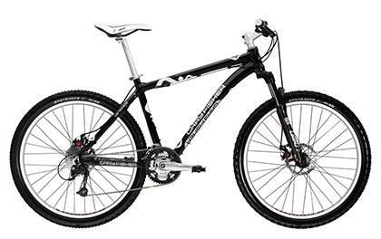 Gary Fisher Marlin Disc: A black and white mountain bike with a sturdy frame, front suspension, and wide tires, designed for off-road cycling.