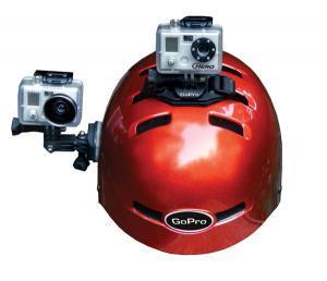 GoPro Helmet HERO: A red helmet equipped with two GoPro cameras mounted on the sides, designed for capturing action footage.