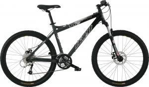 Haro V4: A black and gray mountain bike with a sturdy frame, disc brakes, and thick tires, positioned against a plain white background.