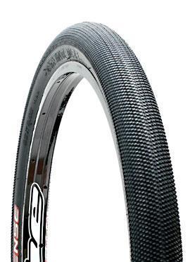 ITS Micro Knobby: Close-up of a black bicycle tire with a textured tread pattern, designed for grip and durability. The tire is partially visible, showing its sidewall and brand logo.