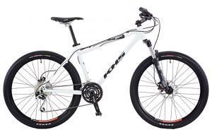 KHS Alite 3000: A white mountain bicycle with wide tires, front suspension, and disc brakes. The bike features a lightweight frame and is positioned on a plain background.