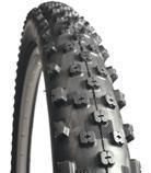 Kenda Karma DTC Tire: A close-up image of a black mountain bike tire showcasing its rugged tread pattern, designed for enhanced grip on various terrains.