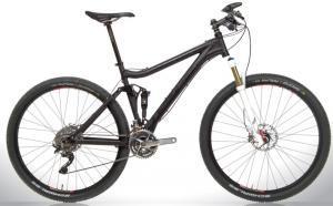 Lenz Sport Leviathan 4.0: A sleek black mountain bike with front suspension, disc brakes, and wide tires, displayed against a white background.