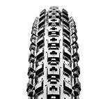 Maxxis Crossmark UST: Close-up view of a motorcycle tire showcasing its tread pattern, featuring deep grooves and interlocking blocks designed for traction on various surfaces.