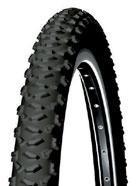 Michelin Country Trail: A close-up view of a black mountain bike tire with a knobby tread pattern, showcasing its rugged design suitable for off-road cycling.