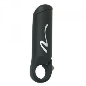 Nashbar Stronghold Bar End: A sleek black bike bell with a white logo, designed for easy attachment to bicycle handlebars. The bell features a thumb lever for ringing and a curved shape for comfortable grip.