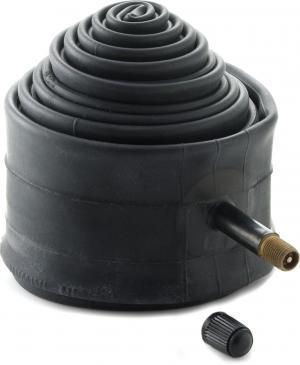 Novara Schrader 29er Tube: Coiled black rubber inner tube with a valve stem, accompanied by a removable valve cap.