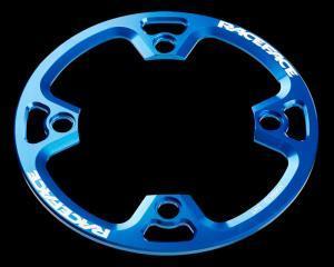 Race Face Lightweight Bash: Blue bicycle chainring guard with a circular design and cut-out sections, featuring "Race Face" branding.