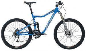 Rocky Mountain Altitude 30: A blue mountain bike with a lightweight frame, front suspension, and thick tires, positioned against a plain background.