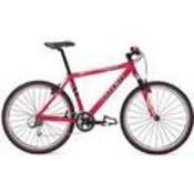 Trek 6500: A bright pink mountain bike with white wheels, featuring a standard frame design and a comfortable seat.