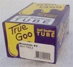 True Goo Self Sealing Tubes: A purple box labeled "True Goo" featuring the words "Self Sealing TUBE" along with a barcode on the side. The design includes a glossy yellow graphic that resembles a gooey substance.