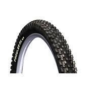 WTB Prowler MX: Close-up view of a black mountain bike tire with a tread pattern designed for traction and grip, featuring white lettering on the sidewall.