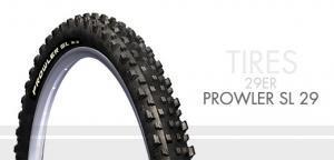WTB Prowler SL 29er: A close-up image of a 29-inch mountain bike tire, specifically the Prowler SL 29 model, featuring a textured tread design for enhanced grip. The background includes the words "TIRES" and "29ER" in a modern font.