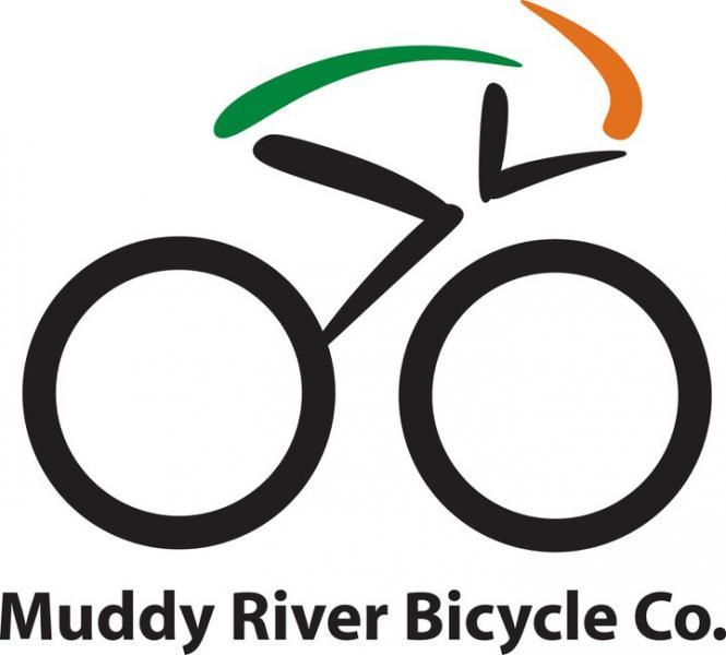 Logo of Muddy River Bicycle Co., featuring a stylized bicycle design with two circular wheels and a cyclist figure in motion, alongside the company name in a bold font.