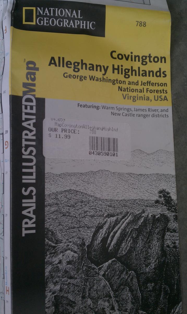 National Geographic Trails Illustrated #788 Covington Aleghany Highlands: Map cover for the "Covington Alleghany Highlands" Trails IllustratedMap by National Geographic, featuring areas like Warm Springs, James River, and New Castle ranger districts in George Washington and Jefferson National Forests, Virginia, USA. The price listed is $11.99.