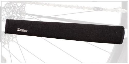 Sette Kevlar/Neoprene Chain Stay Protector: Black bike chainstay protector with the brand name "Kryptonite" visible, positioned against a blurred bicycle background.