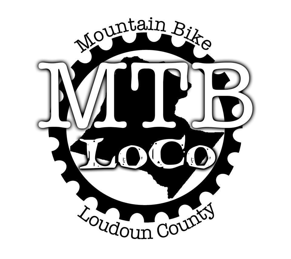 Logo for "MTB LoCo," a mountain biking group in Loudoun County, featuring the text "Mountain Bike" at the top, "MTB LoCo" prominently in the center, and "Loudoun County" at the bottom, all within a gear-shaped design.