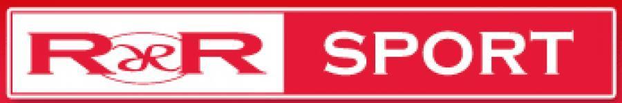 Logo featuring the text "R&R SPORT" in bold white letters on a red background, with an intertwined "R" and "R" symbol in the center.
