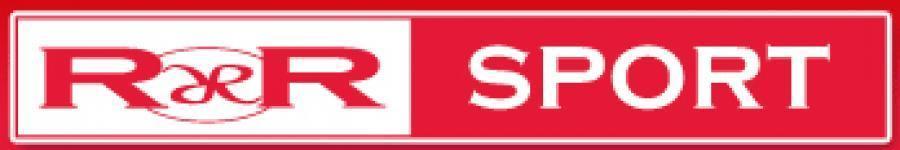 Logo for "R&R Sport," featuring red and white colors with the letters "R&R" on the left side and the word "SPORT" in white on the right side.
