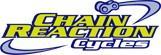 Logo of Chain Reaction Cycles, featuring the name in bold yellow and blue text with a bicycle chain graphic.