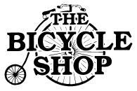Logo of "The Bicycle Shop" featuring a stylized bicycle wheel design. The text is in bold black letters, with the shop
