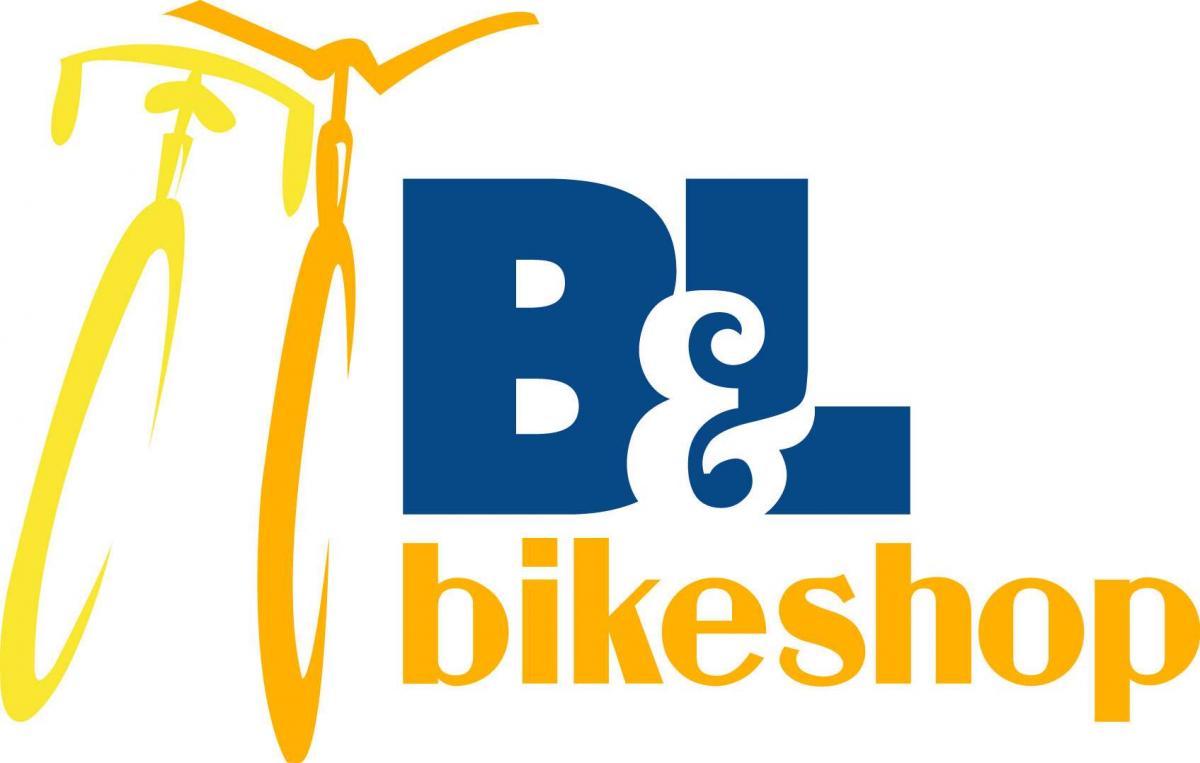 Logo of B&L Bikeshop featuring a stylized bicycle graphic in yellow and blue, with the text "B&L" prominently displayed above the word "bikeshop" in a playful font.
