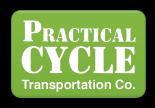 Logo design for Practical Cycle Transportation Co. featuring a green background with white text. The words "PRACTICAL CYCLE" are prominently displayed, with "Transportation Co." in smaller text underneath.