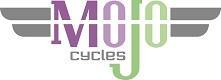 Logo for Mojo Cycles featuring the word "Mojo" in purple and green letters with wings in gray, accompanied by the word "cycles" in a smaller font below.