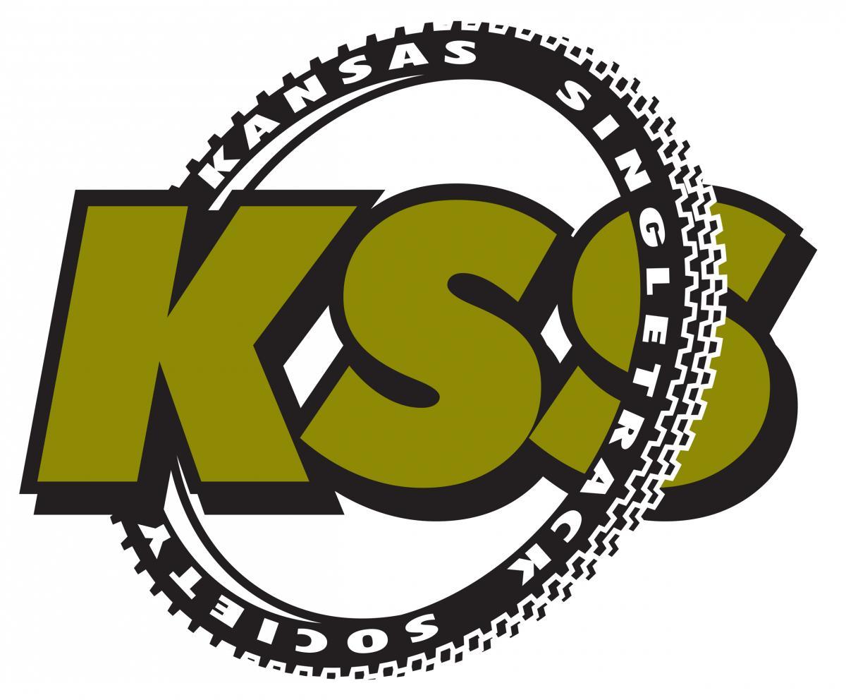 Logo of the Kansas Singletrack Society (KSS), featuring bold green letters "KSS" in the center, surrounded by a circular tire tread design with the text "Kansas Singletrack Society" along the top.