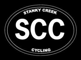 Logo for Stanky Creek Cycling featuring the letters "SCC" in bold white text against a black background, enclosed in an oval shape. The words "STANKY CREEK" are displayed above "SCC" and "CYCLING" is positioned below.