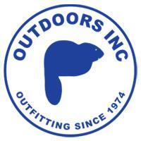Logo of Outdoors Inc., featuring a blue silhouette of a beaver within a circular design, accompanied by the text "OUTDOORS INC" and "OUTFITTING SINCE 1974."