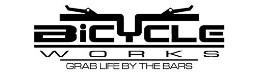 Logo of Bicycle Works featuring the text "BICYCLE WORKS" and the slogan "GRAB LIFE BY THE BARS," accompanied by stylized bicycle handlebars above the text.
