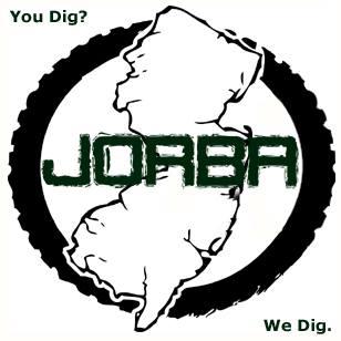 Logo design featuring the state of New Jersey outlined in white, with the word "JORBA" prominently displayed in green. The logo is surrounded by a black circular tire tread, and includes the phrases "You Dig?" at the top and "We Dig." at the bottom.