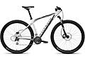 Specialized Rockhopper 29: A modern mountain bike with a lightweight aluminum frame, disc brakes, and knobby tires for off-road performance. The bike features a sleek design in white and black with a prominent brand logo.