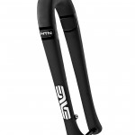 Black bicycle fork with the logo "ENVE" and "MTN" displayed prominently. The fork features a sleek, aerodynamic design suitable for mountain biking.