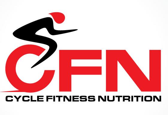 Logo for Cycle Fitness Nutrition (CFN), featuring a stylized cyclist in black with a red accent, along with the acronym "CFN" in bold red letters, and the full name "CYCLE FITNESS NUTRITION" in black text underneath. The design emphasizes health and fitness, particularly in cycling.